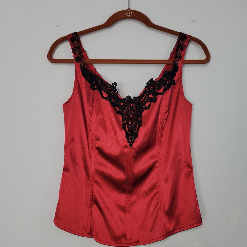 Vintage Y2K Satin Sleeveless Corset Top size L Red Gothic Victorian Witchy USA